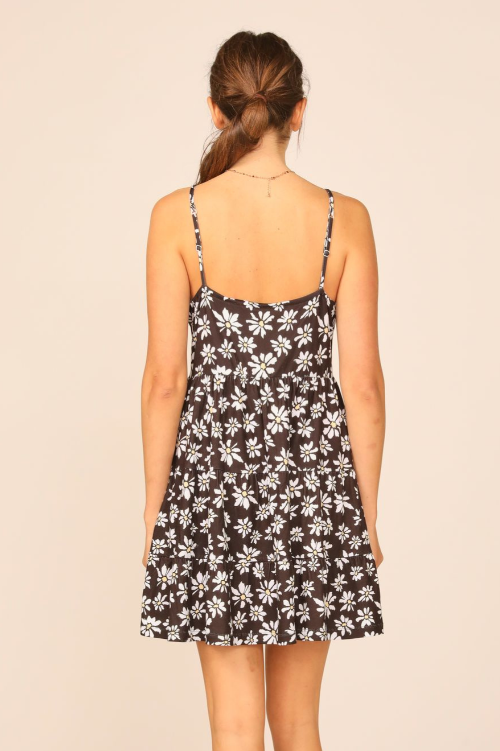 Black Sunflower Printed Knit Ruffle Dress