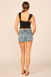 Black Washed Crepe Smocked Bodice Tank