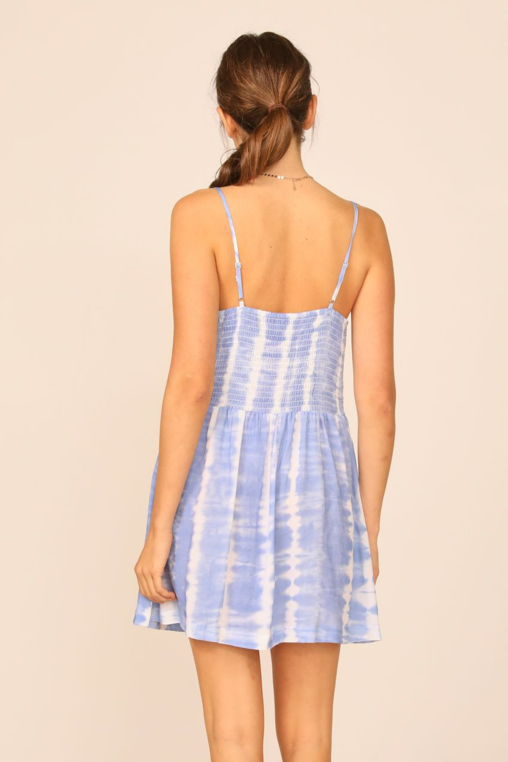 Blue Tonal Stripe Tie Dye Button Front Promo Dress