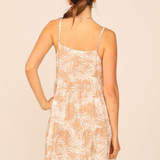 Ivory/Khaki Palm Leaf Print Tiered Ruffle Dress