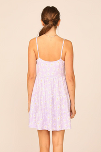 Lilac Sunflower Printed Knit Ruffle Dress