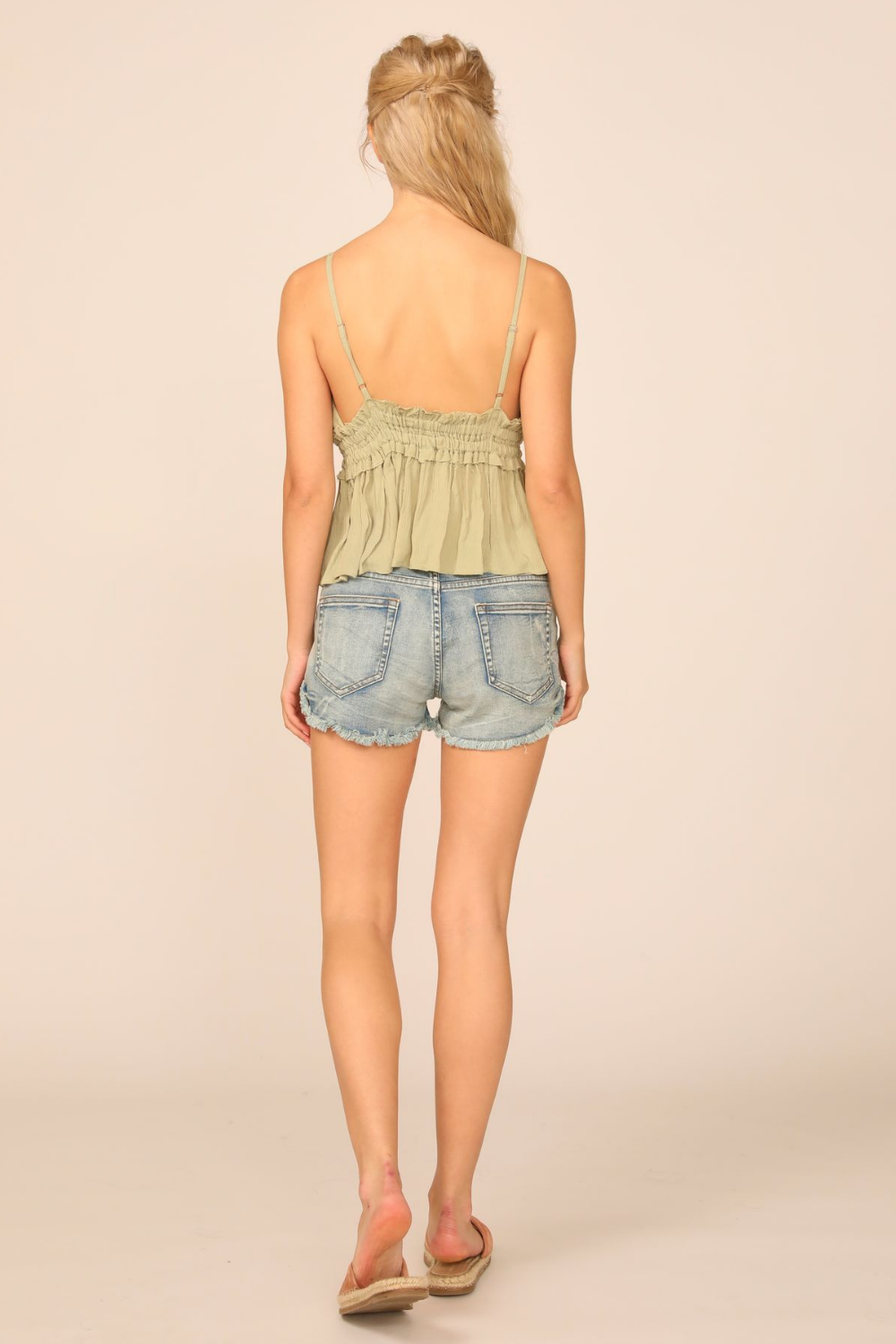 Olive Cross Front Top W/ Ruffle Bottom