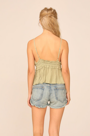 Olive Cross Front Top W/ Ruffle Bottom