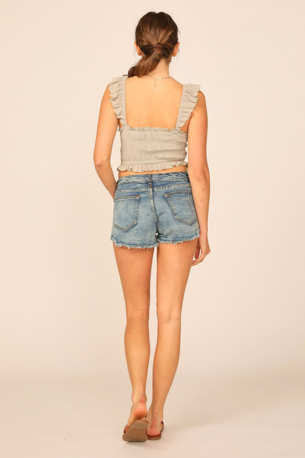 Soft Olive Washed Crepe Smocked Bodice Tank