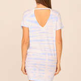 Blue Tie Dye V-Back Tee Shirt Dress