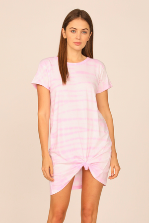 Pink Tie Dye V-Back Tee Shirt Dress