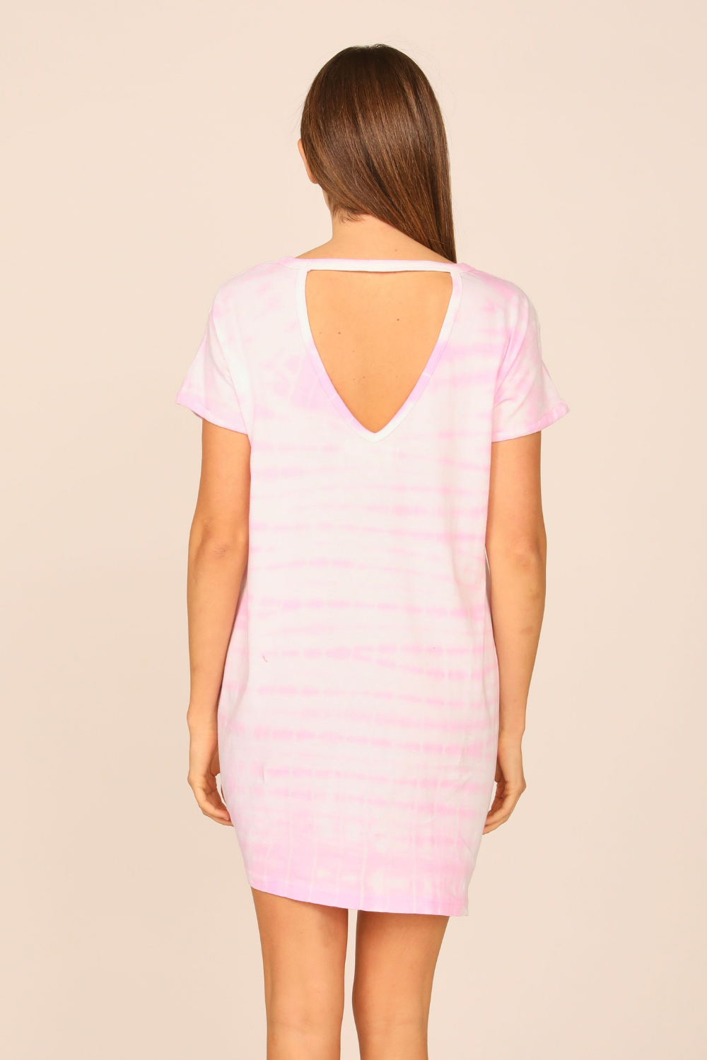Pink Tie Dye V-Back Tee Shirt Dress