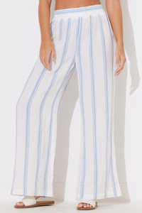 Blue Vertical Stripe Gauze Wide Leg Pant
