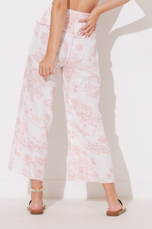 Light Mauve Scenery Printed Gauze Wide Leg Pant