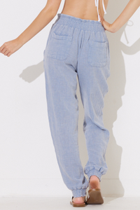 Poolside Blue Washed Textured Smocked Waist Jogger