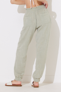 Palm Sage Washed Textured Smocked Waist Jogger