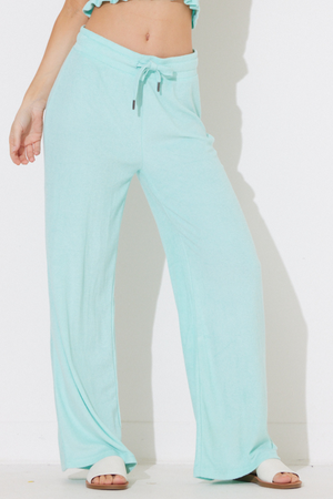 Breezy Blue Terry Cloth High Waisted Wide Leg Pants