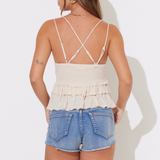 Sand Lace Detail Ruffle Cropped Tank