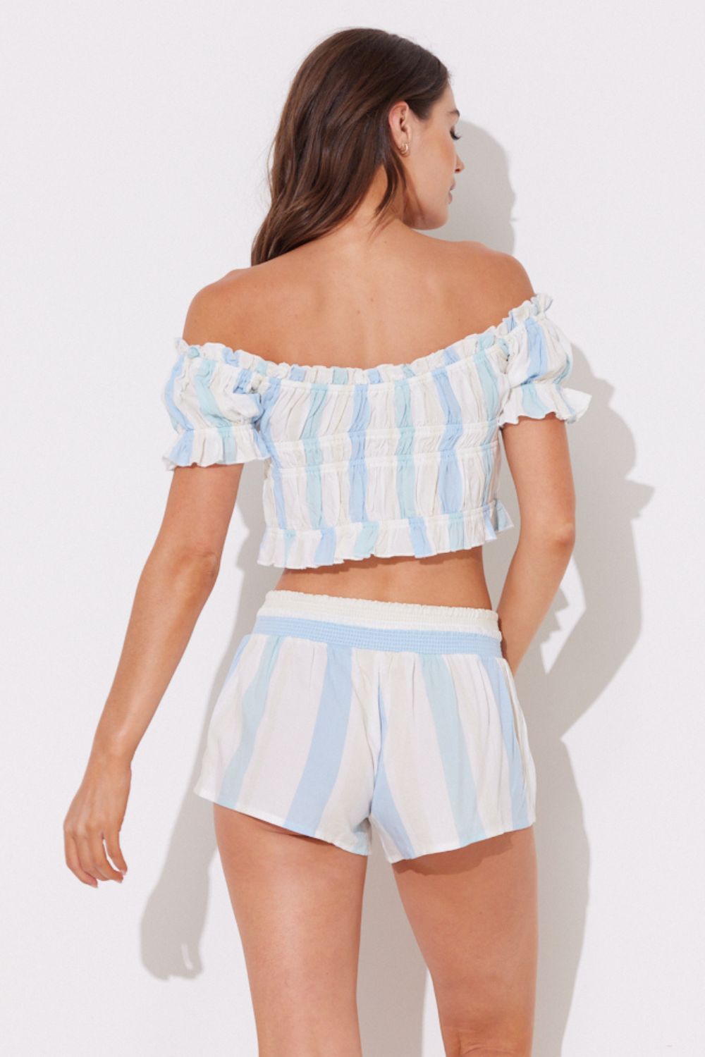 Venice Stripe Printed Smocked Off Shoulder Top