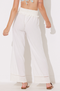 White Washed Crochet and Cotton Gaucho Pant