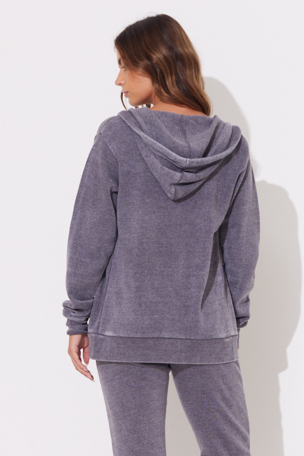 Steel Grey Burnout Zip Hoodie w/ Wrap Cords