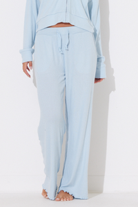 Laguna Blue Rib Hacci Lettuce Edge Pant