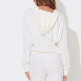 Warm White Rib Hacci Zip Front Hoodie