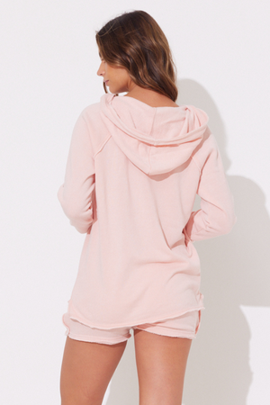 Misty Coral Burnout Pullover Hoodie W/ Wrap Cords