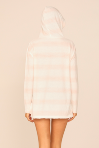 Crystal Pink Stripe Terry Texture Lace Up Hoodie