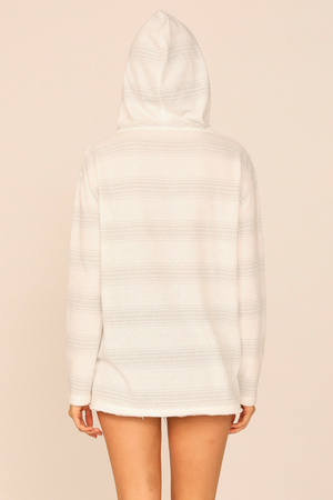 Pale Sage Stripe Terry Texture Lace Up Hoodie