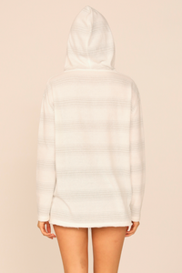Pale Sage Stripe Terry Texture Lace Up Hoodie