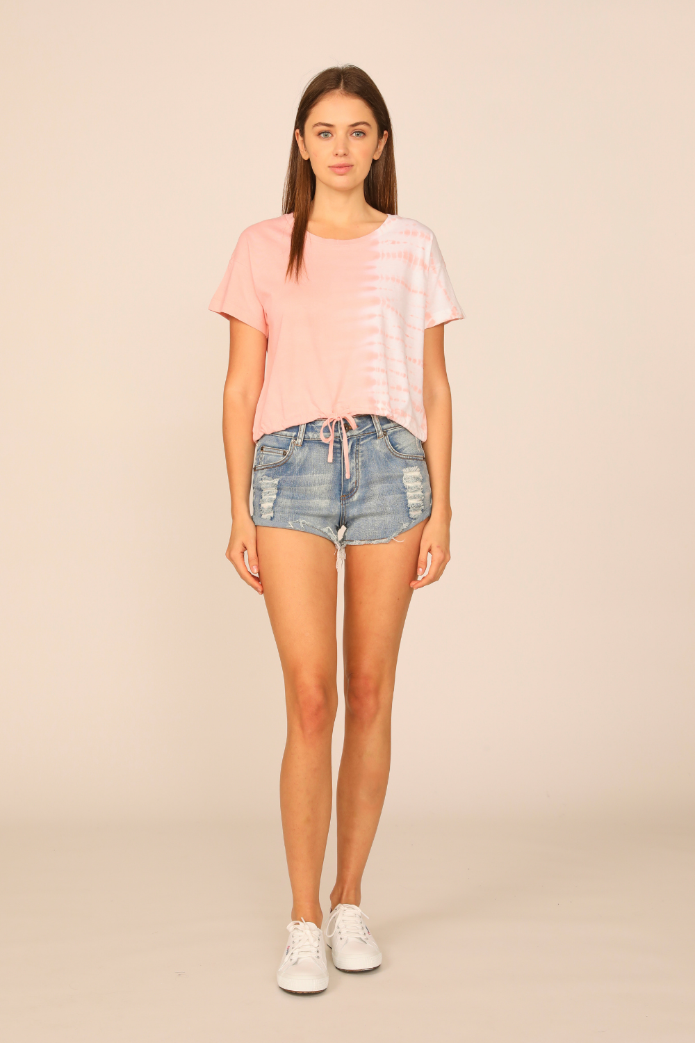 Coral Split Tie Dye Tie Bottom Tee