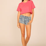 Washed Red Garment Dye Boxy Crop Tee
