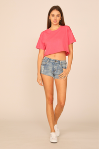 Washed Red Garment Dye Boxy Crop Tee