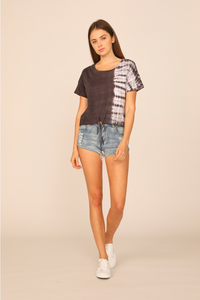 Washed Black Split Tie Dye Tie Bottom Tee