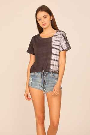 Washed Black Split Tie Dye Tie Bottom Tee