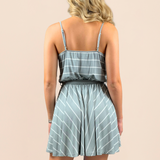 Sage/ White Stripe Wrap Bodice Dress