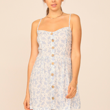 Ivory/Blue Floral Print Button Front Dress