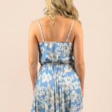 Blue Tropical Floral Wrap Bodice Dress