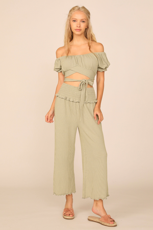 Soft Olive Rib Knit Wrap Crop Top