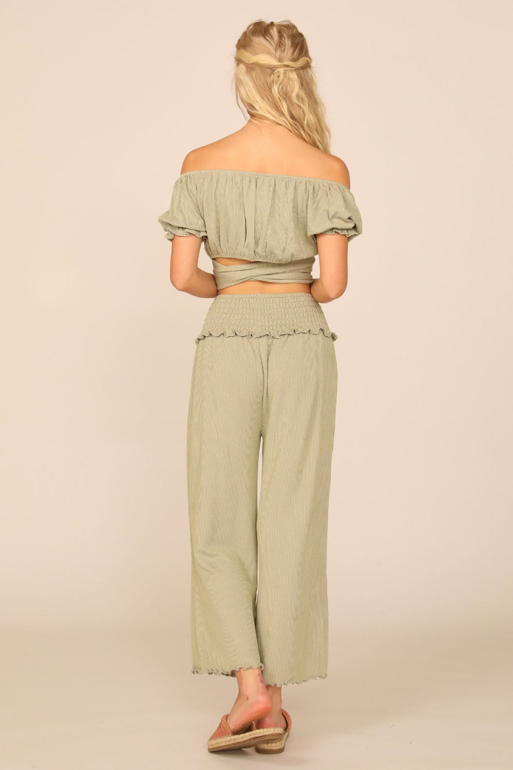 Soft Olive Rib Knit Wrap Crop Top