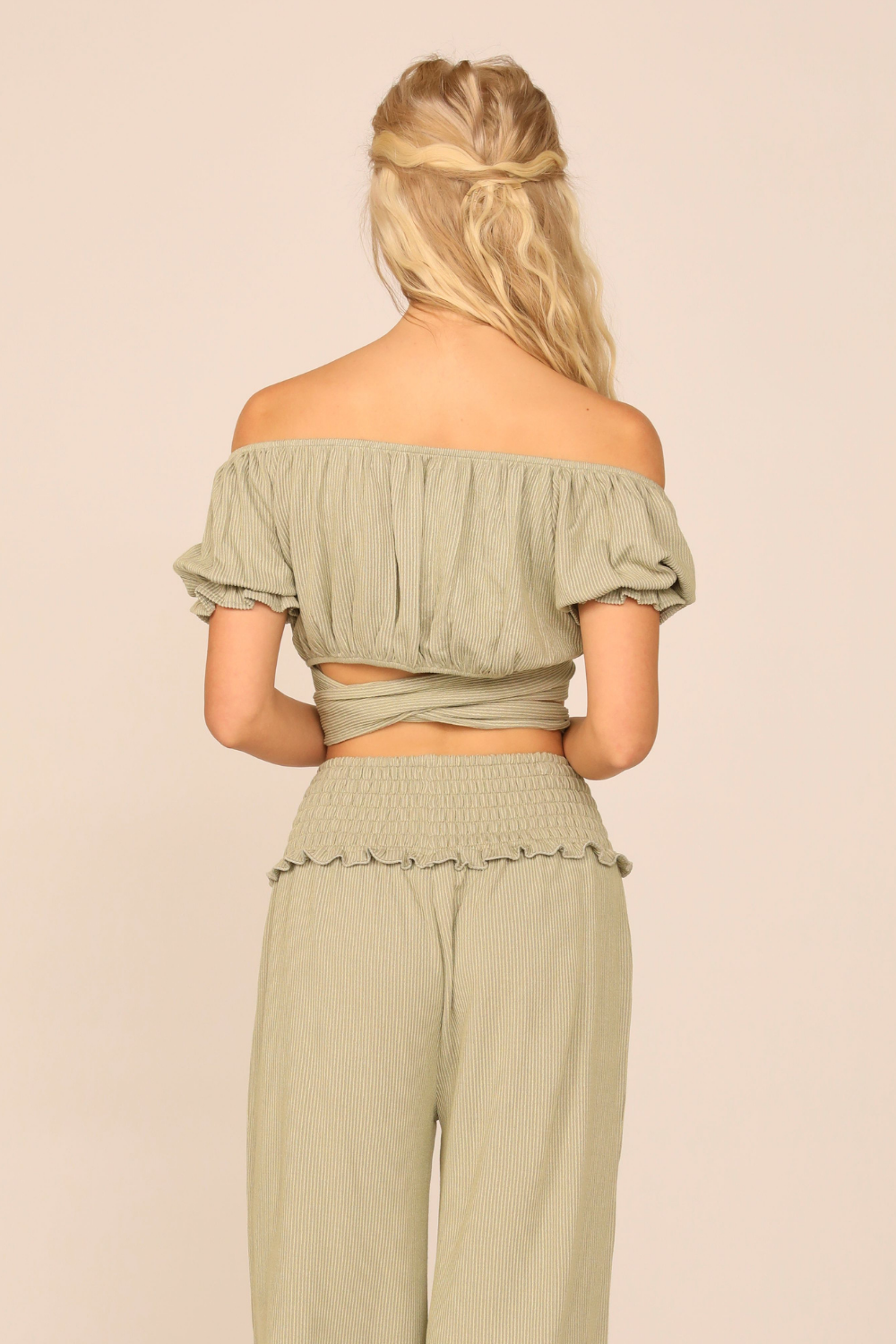 Soft Olive Rib Knit Wrap Crop Top