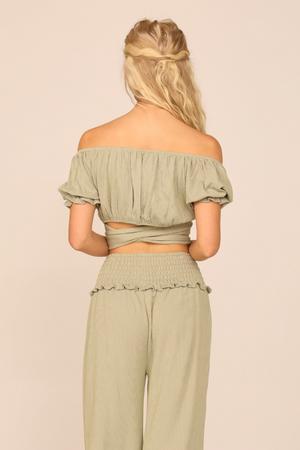 Soft Olive Rib Knit Wrap Crop Top