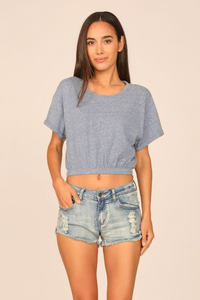 Island Blue Heathered Slub Elastic Bottom Tee
