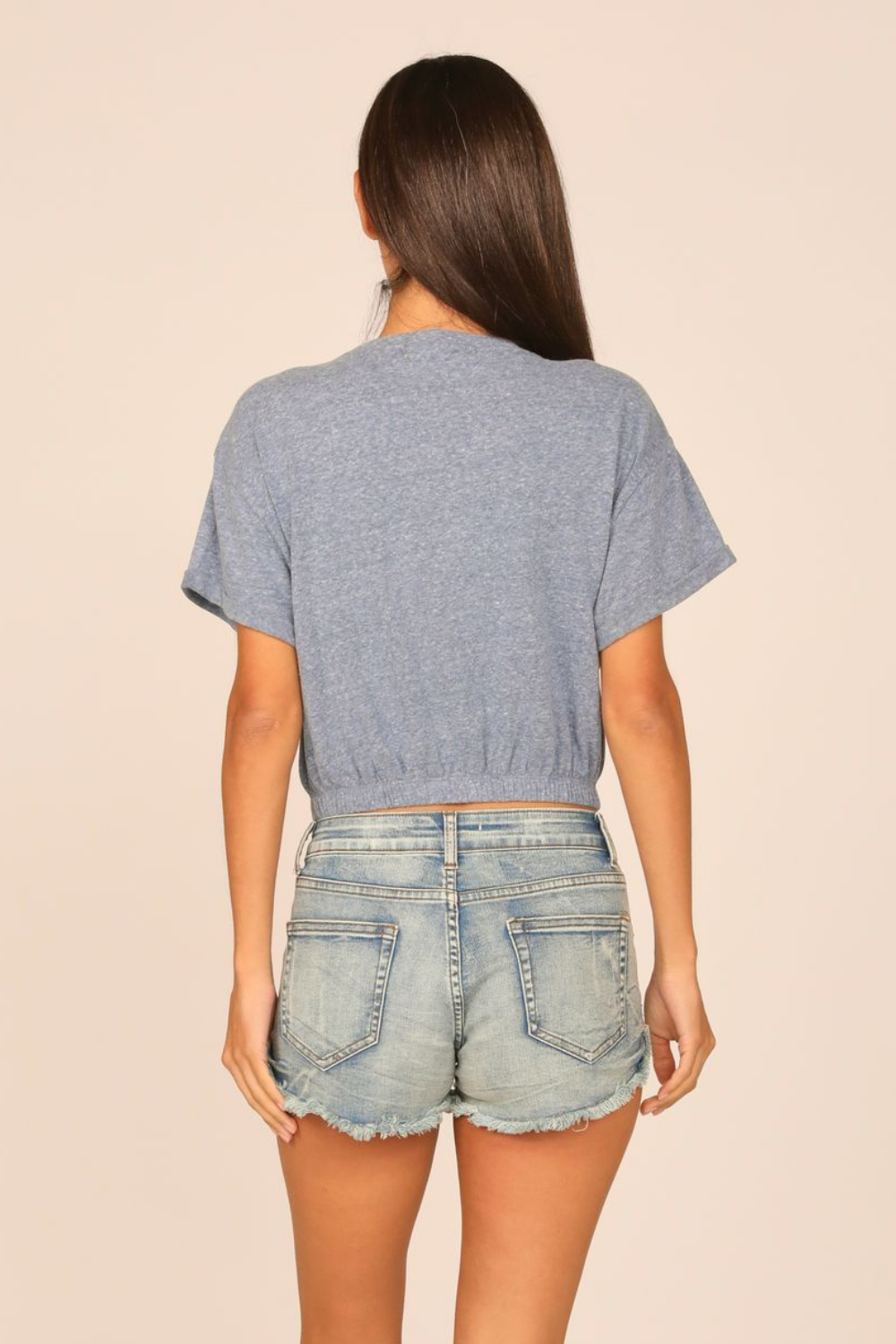 Island Blue Heathered Slub Elastic Bottom Tee