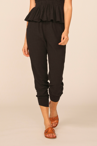Black New Texture Jogger w/ Rope Cord
