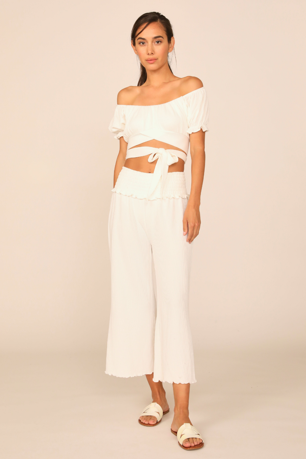 Coconut Milk Rib Knit Wrap Crop Top