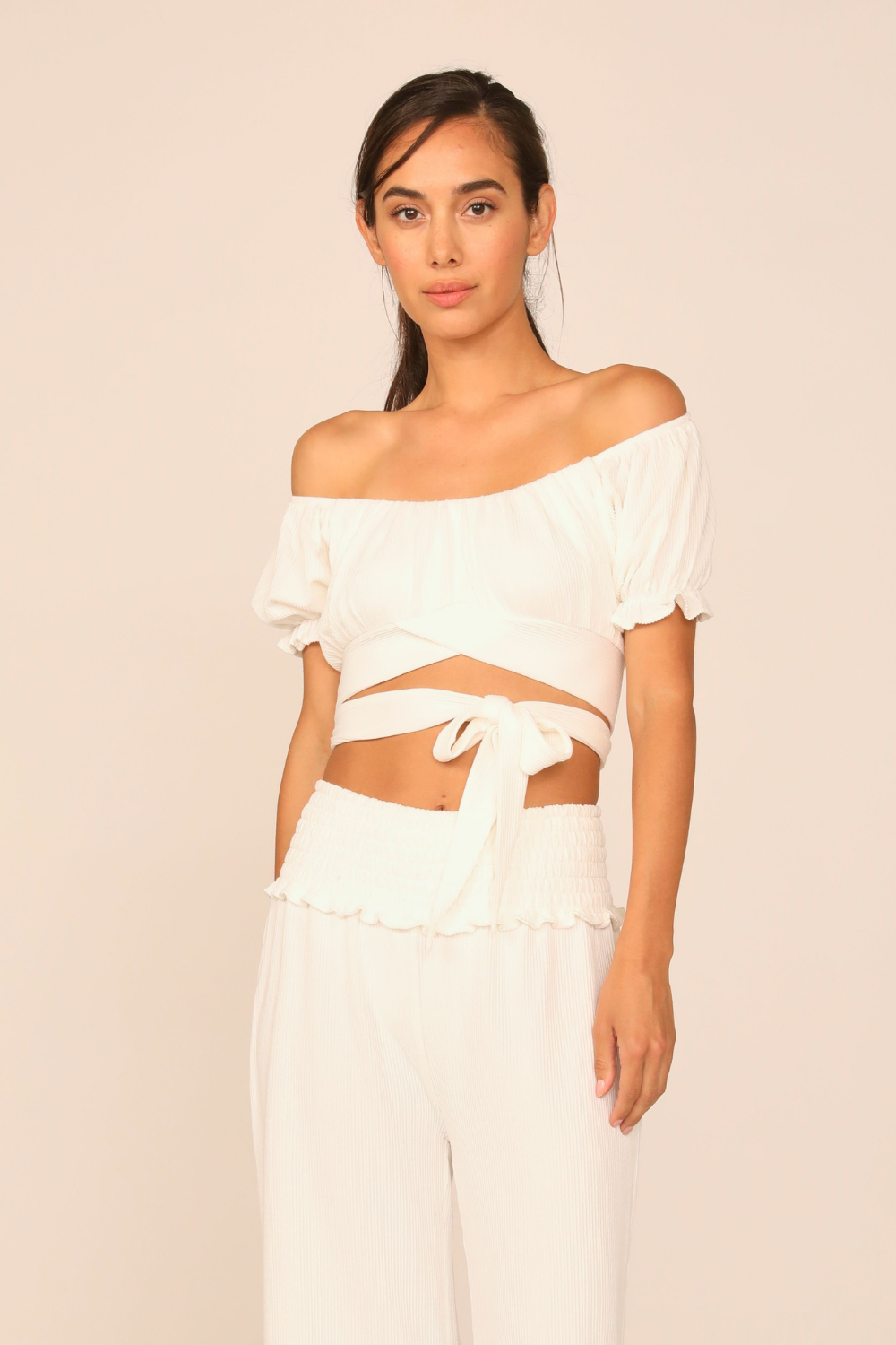 Coconut Milk Rib Knit Wrap Crop Top