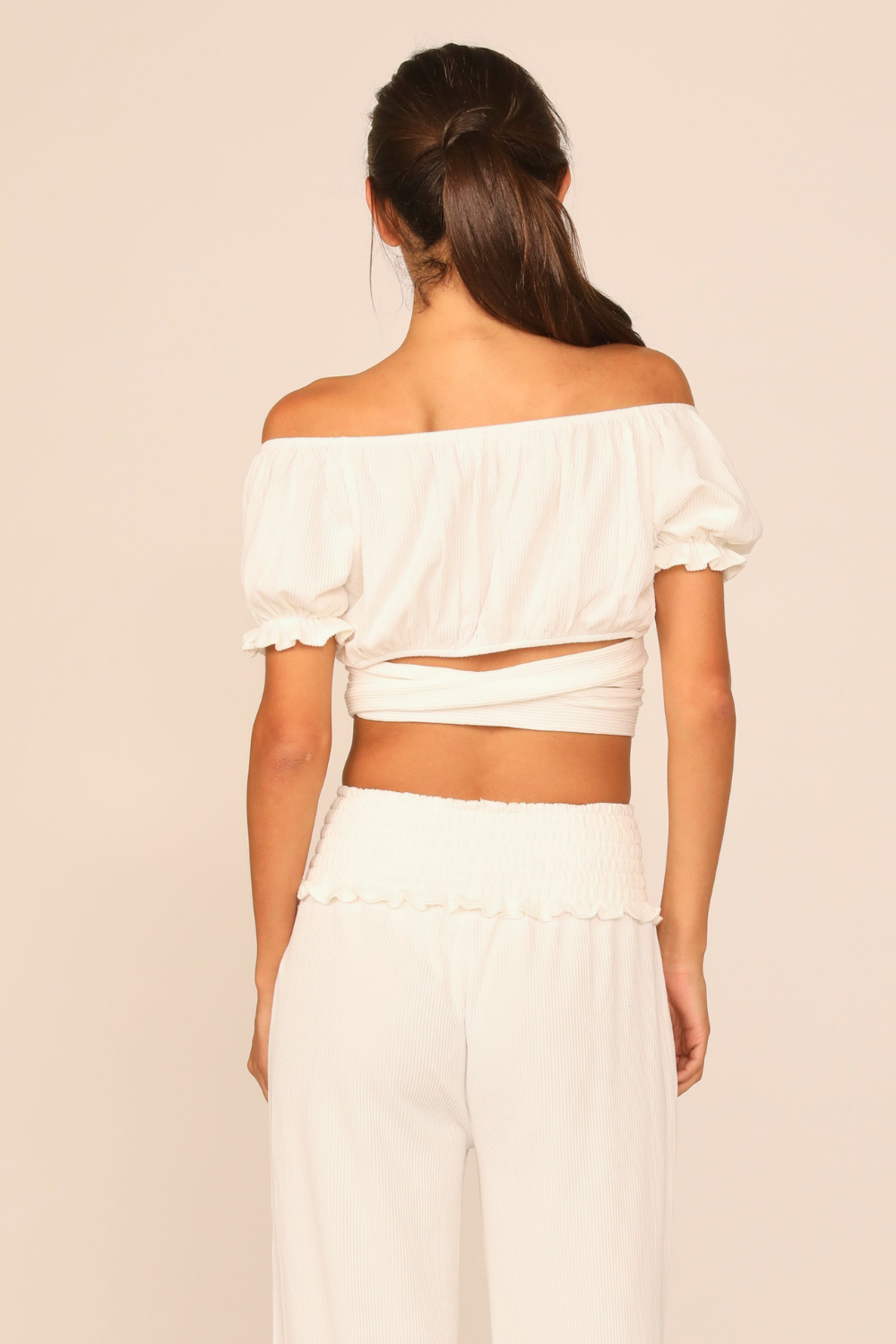 Coconut Milk Rib Knit Wrap Crop Top