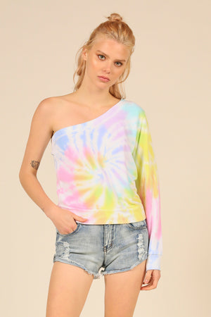 Sunshine Swirl Tie Dye Burnout One Shoulder Top